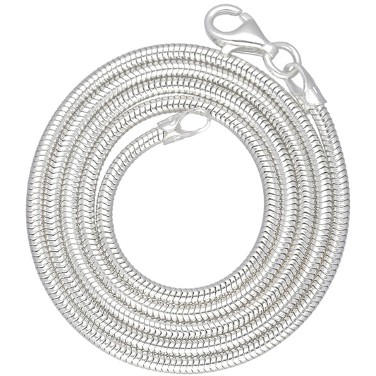Silver chain necklace on a white background