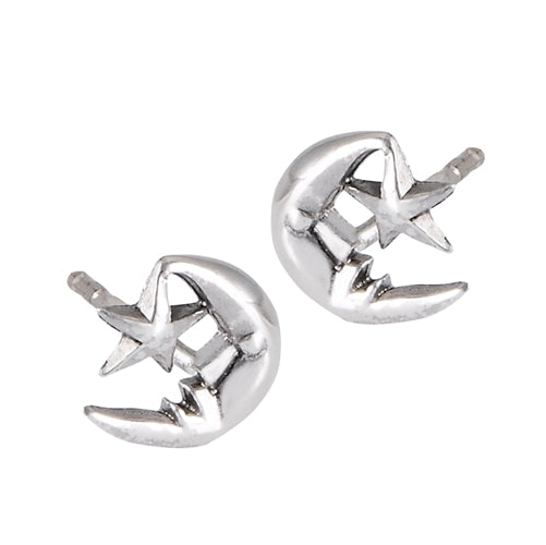 Small Moon and Star Sterling Silver Stud Earrings