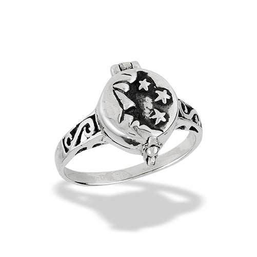 Sterling Silver Man on the Moon Star Poison Ring