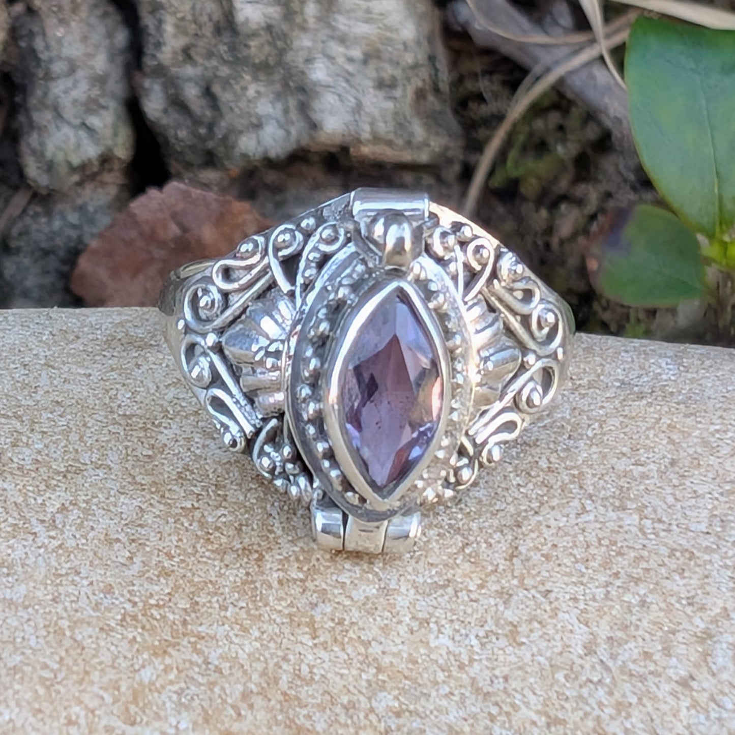 Marquise Faceted Gemstone Sterling Silver Poison Ring
