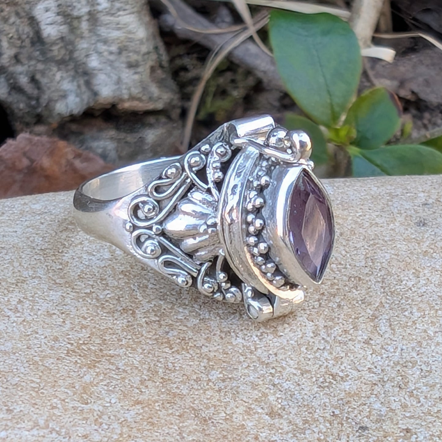 Marquise Faceted Gemstone Sterling Silver Poison Ring