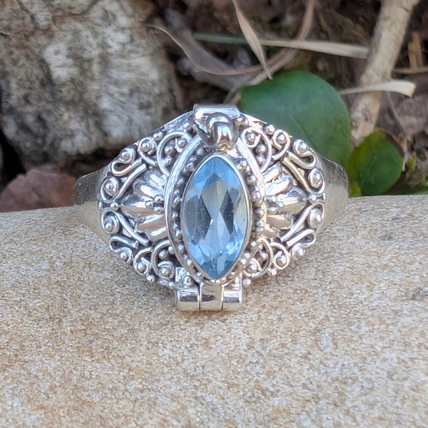 Marquise Faceted Gemstone Sterling Silver Poison Ring