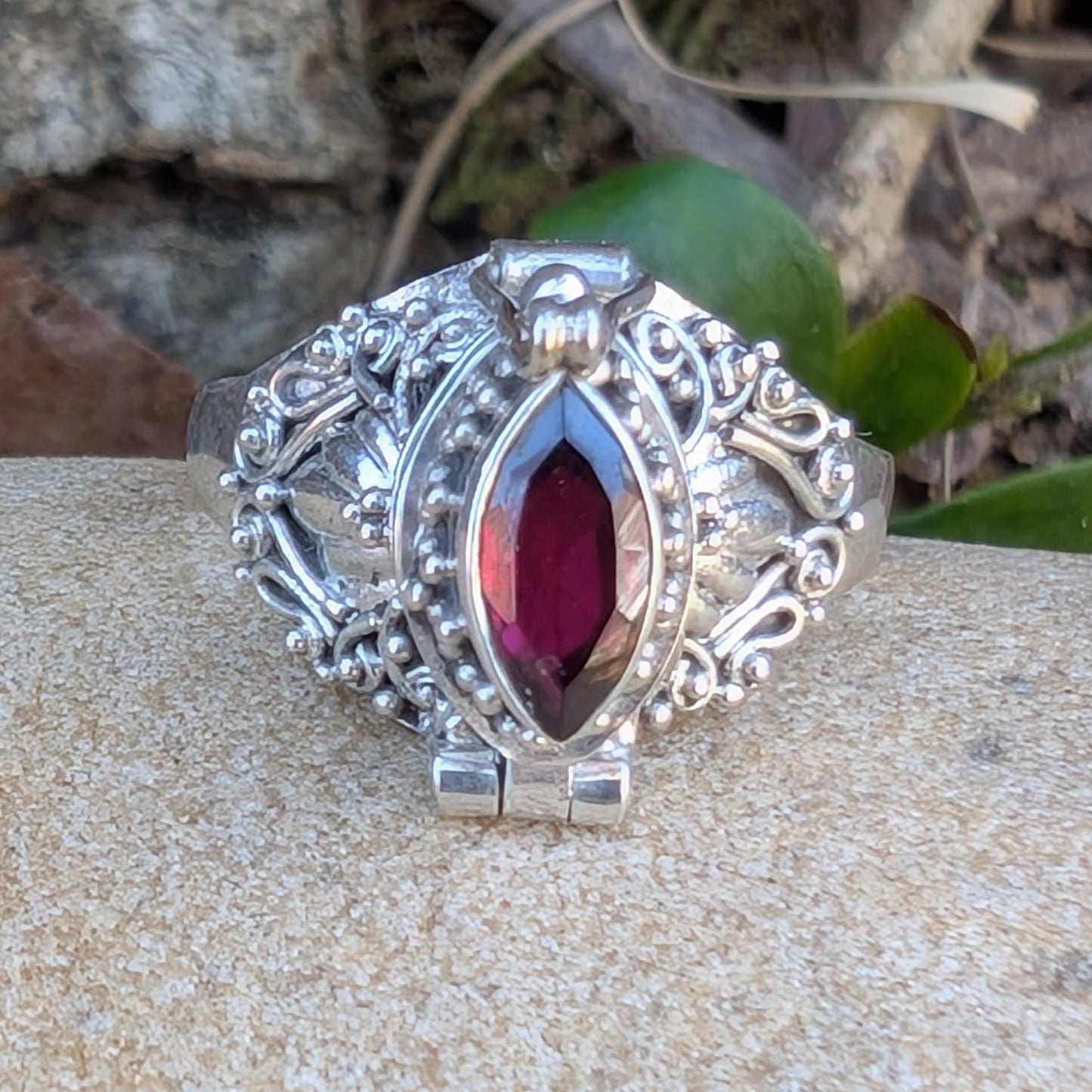 Marquise Faceted Gemstone Sterling Silver Poison Ring