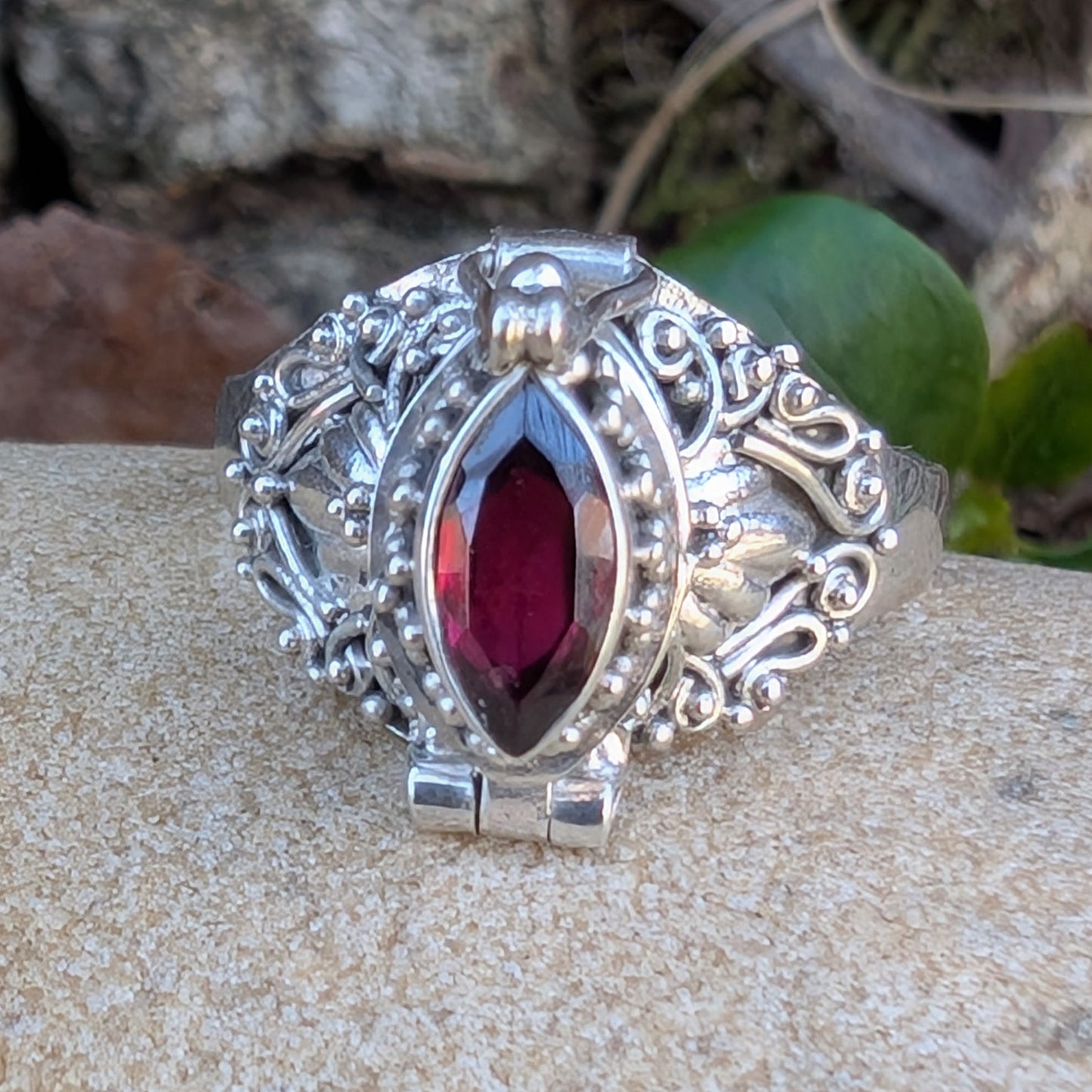Marquise Faceted Gemstone Sterling Silver Poison Ring