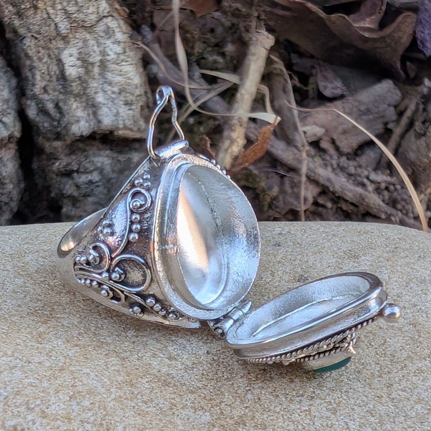 Green Agate Teardrop Poison Ring in Sterling Silver