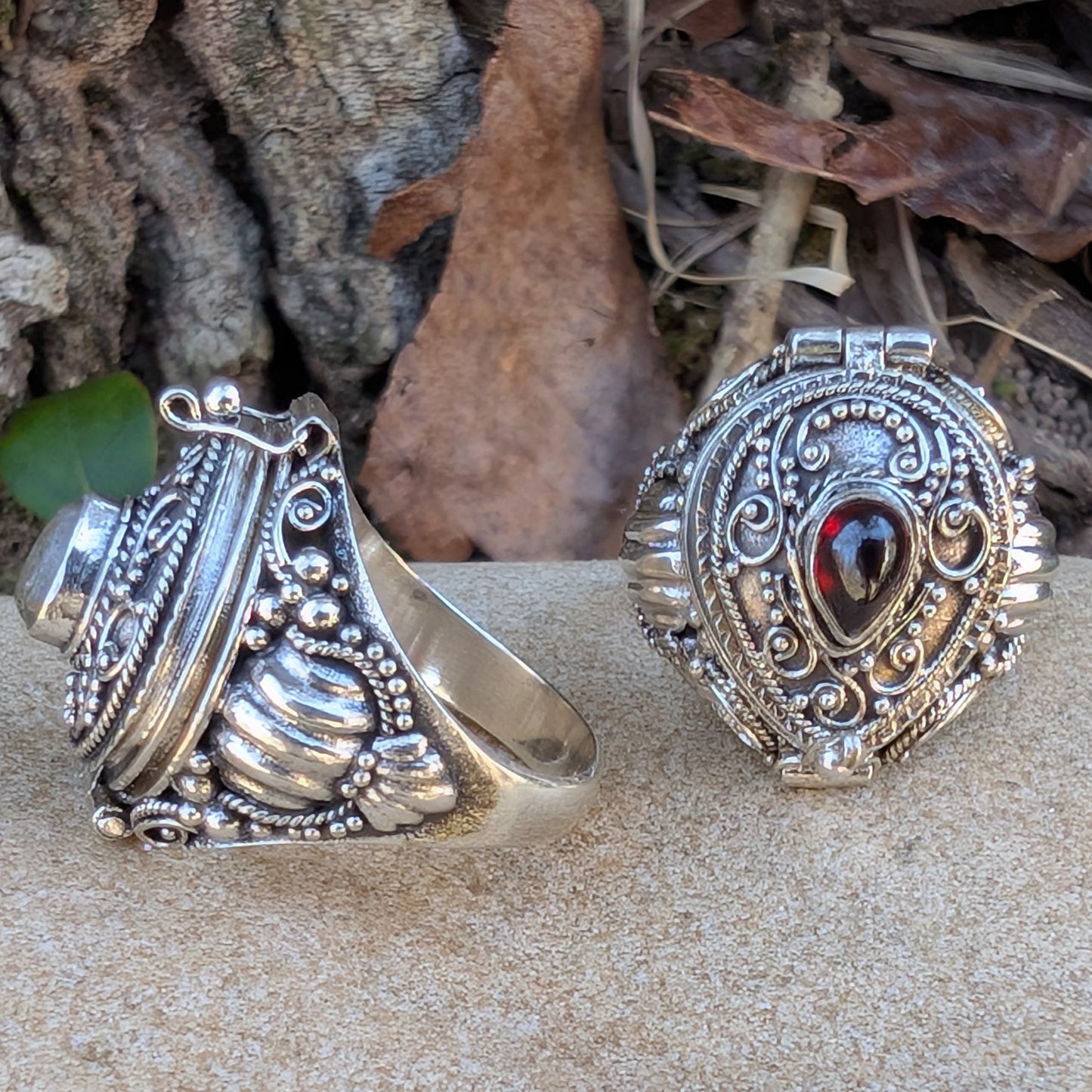Large Poison Ring in Sterling Silver with Teardrop Gemstone