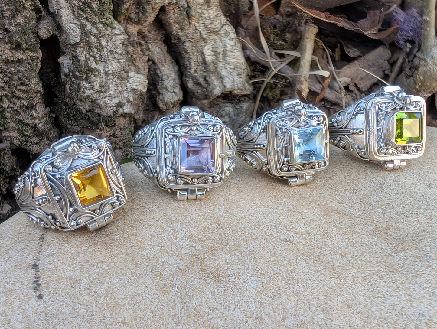 Midnight Elixir - Square Poison Locket Box Sterling Silver Ring