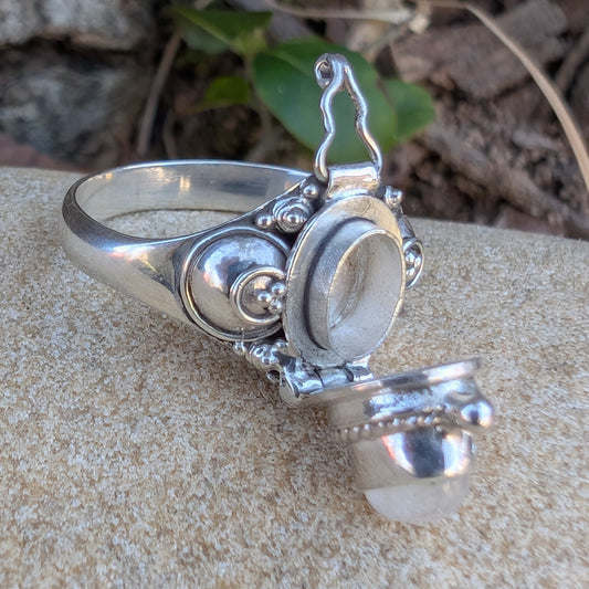 Poison Ring ~ Turquoise or Rainbow Moonstone and Sterling Silver