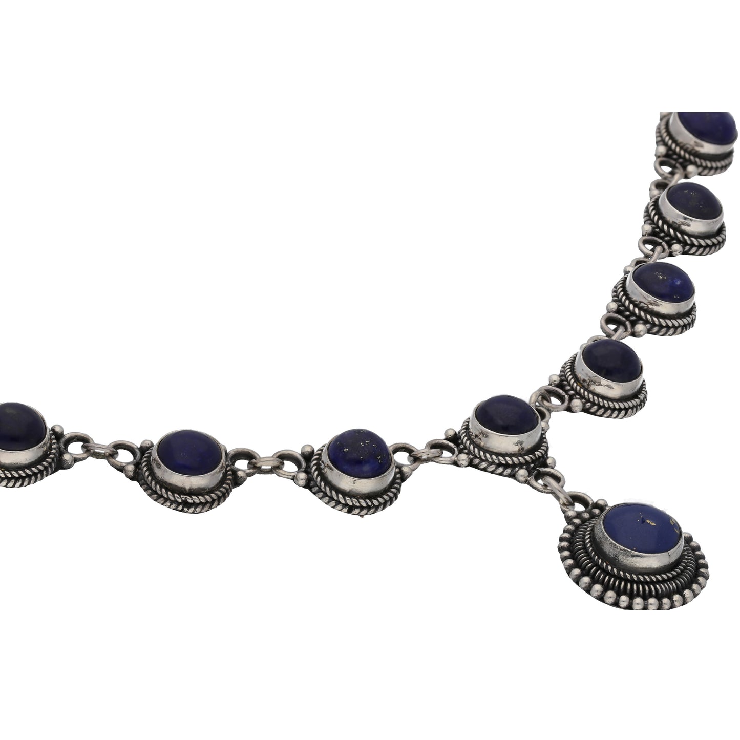 20" Sterling Silver Round Dark Blue Lapis Drops Y Necklace