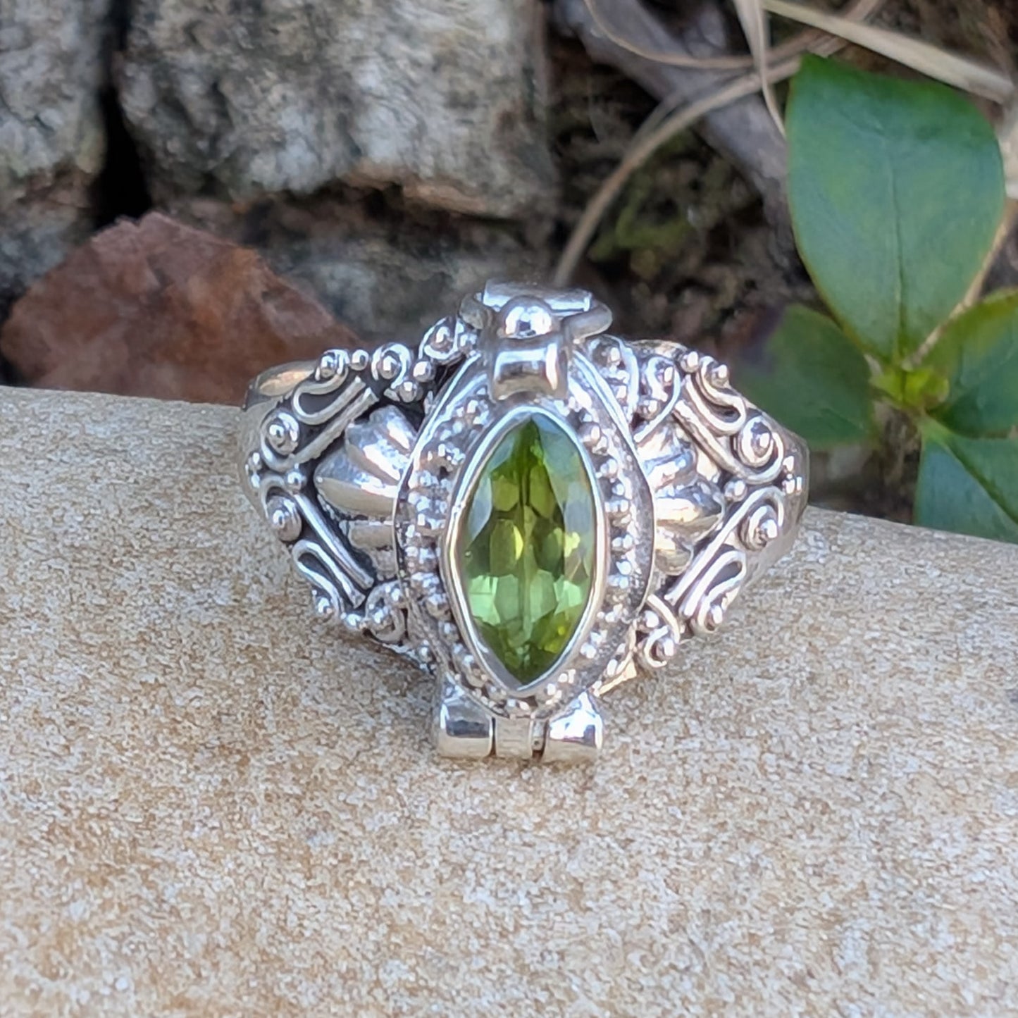 Marquise Faceted Gemstone Sterling Silver Poison Ring