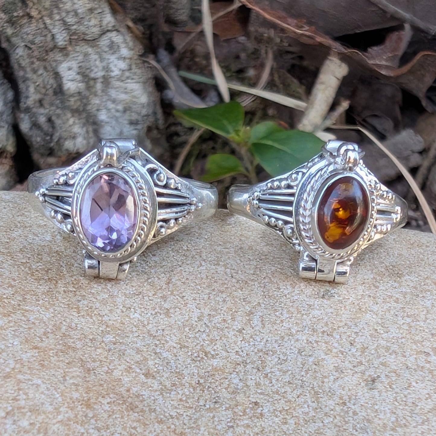 Roman Vessel Poison Ring - Sterling Silver and Gemstone