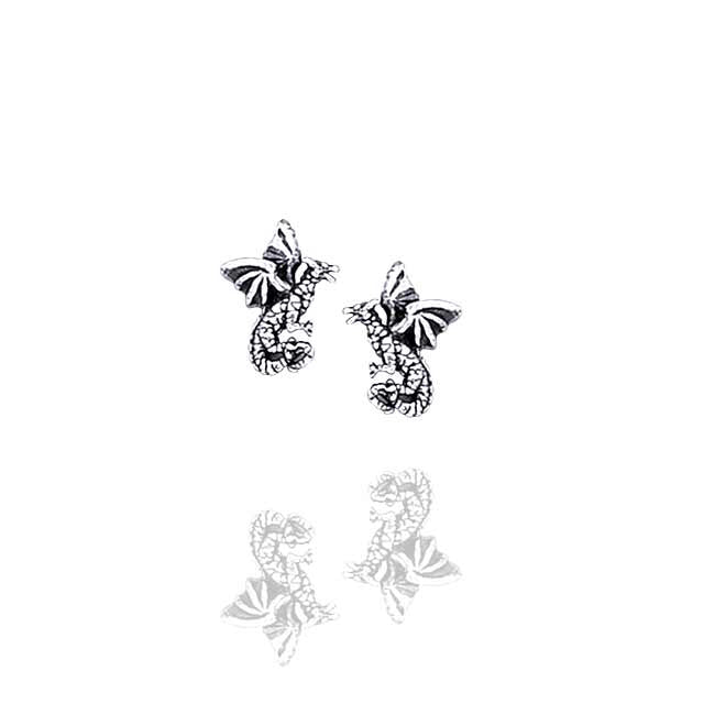 Small Flying Dragons - Detailed Sterling Silver Post Stud Earrings