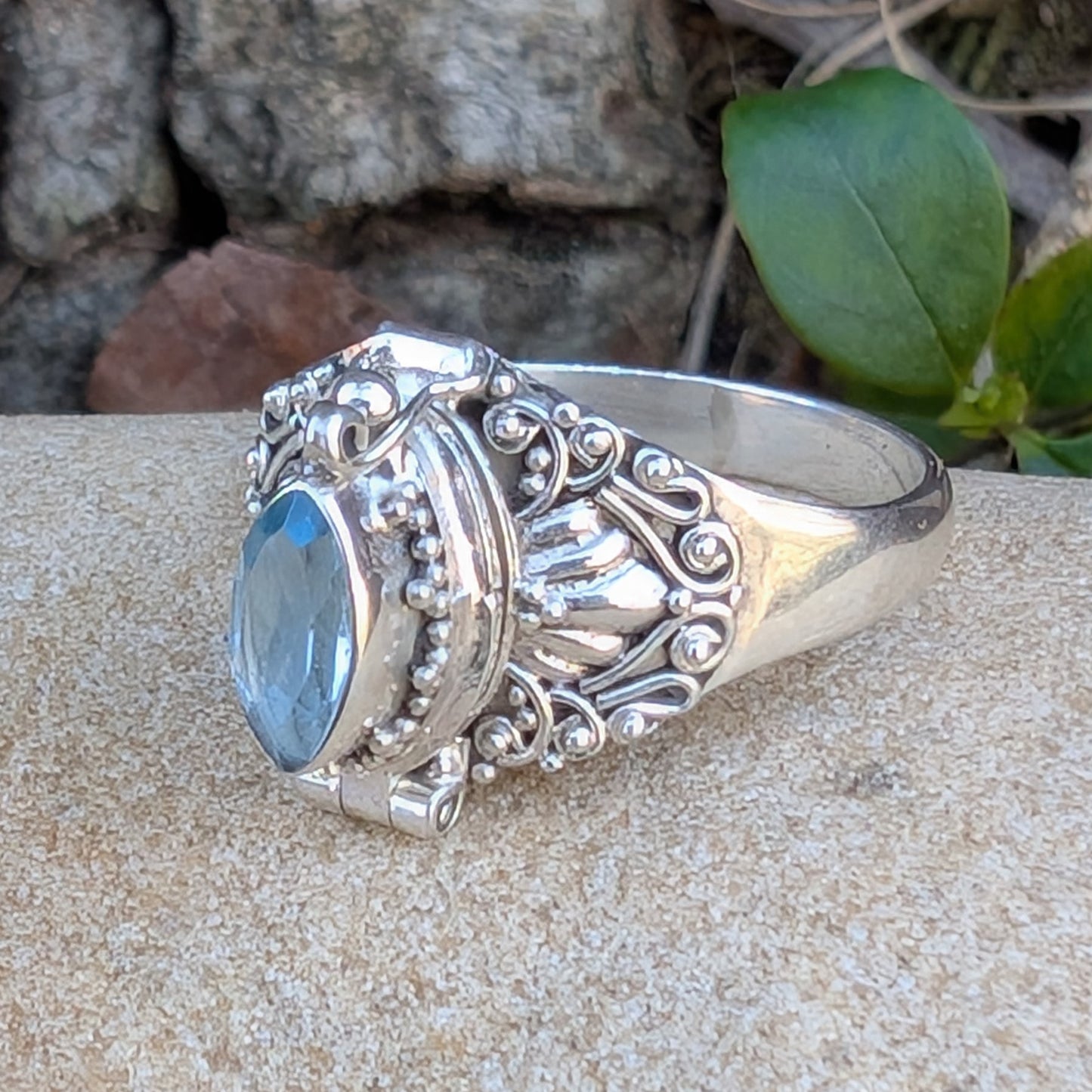 Marquise Faceted Gemstone Sterling Silver Poison Ring