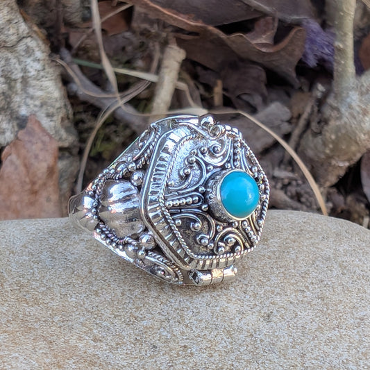 Genuine Arizona Turquoise Hexagonal Poison Ring Sterling Silver