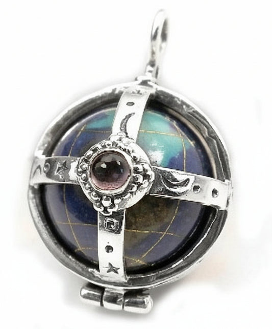 Sterling Silver Multi-Stone Caged Earth Globe Pendant - Silver Insanity