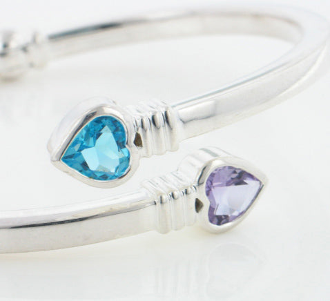 Amethyst and Blue Topaz Sterling Silver Bangle Bracelet - Silver Insanity