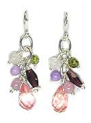 Sterling Silver Gemstone Beaded Hook Earrings with Cherry Quartz Briolette Drops - Silver Insanity