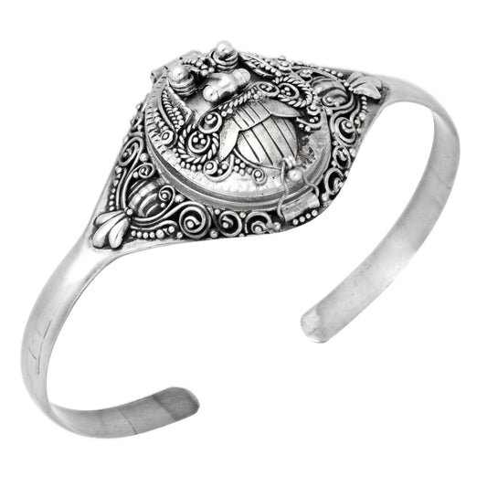 Sterling Silver Green Man Face Poison Box Locket Cuff Bracelet