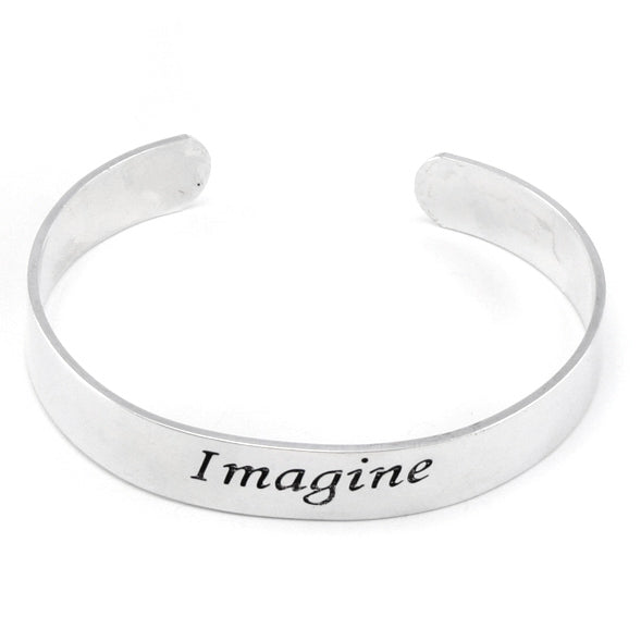 Imagine Inspirational Message Silver Tone Metal Adjustable Cuff Bracelet - Silver Insanity