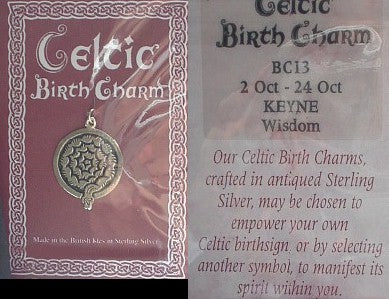 October Sterling Silver Celtic Birth Charm Pendant for October 2 - October 24 - Silver Insanity