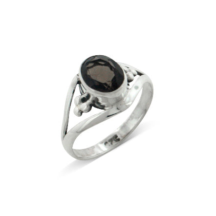 Smoky Quartz Faceted Oval 7x9mm Gemstone Sterling Silver Ring - Silver Insanity