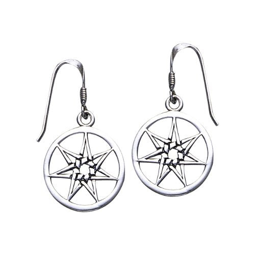 7-Point Elven Faery Star or Pentacle Sterling Silver Hook Earrings - Silver Insanity