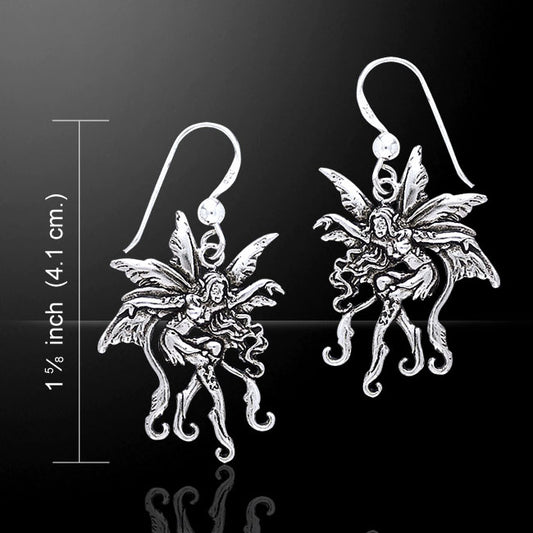 Detailed Sterling Silver Amy Brown Vines Fairy Faerie Hook Earrings - Silver Insanity