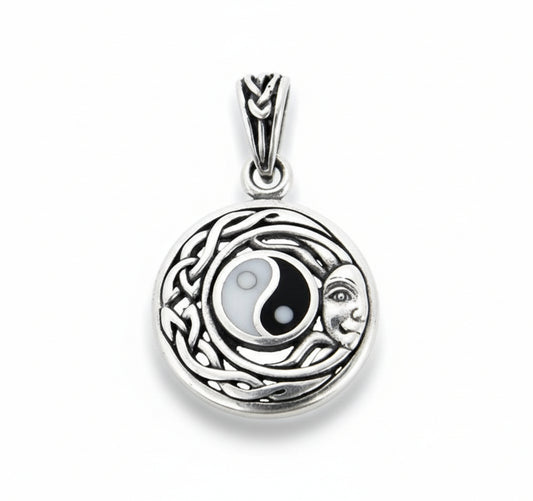 Flowing Sun Yin-Yang Celtic Knot Pendant Sterling Silver 18" Chain Necklace - Silver Insanity