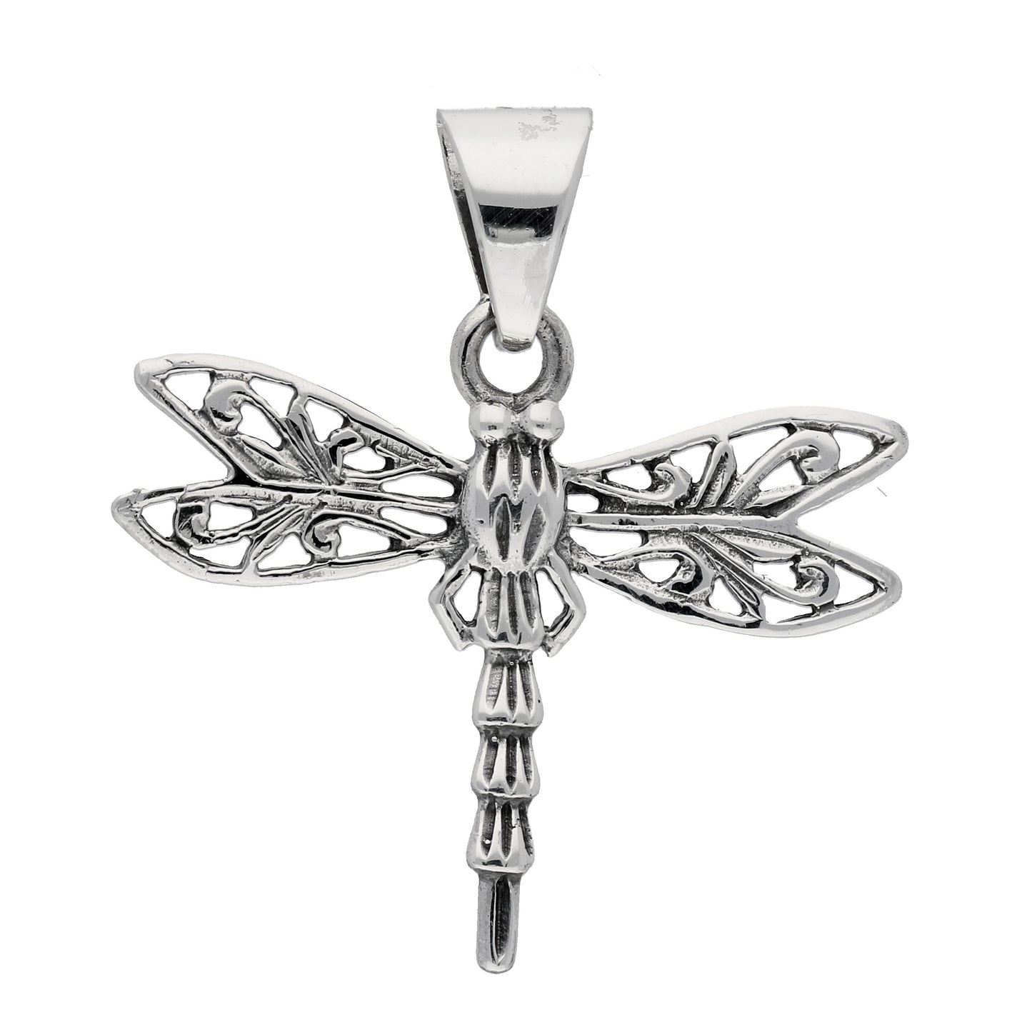 Pretty Sterling Silver Filigree Dragonfly Charm Pendant