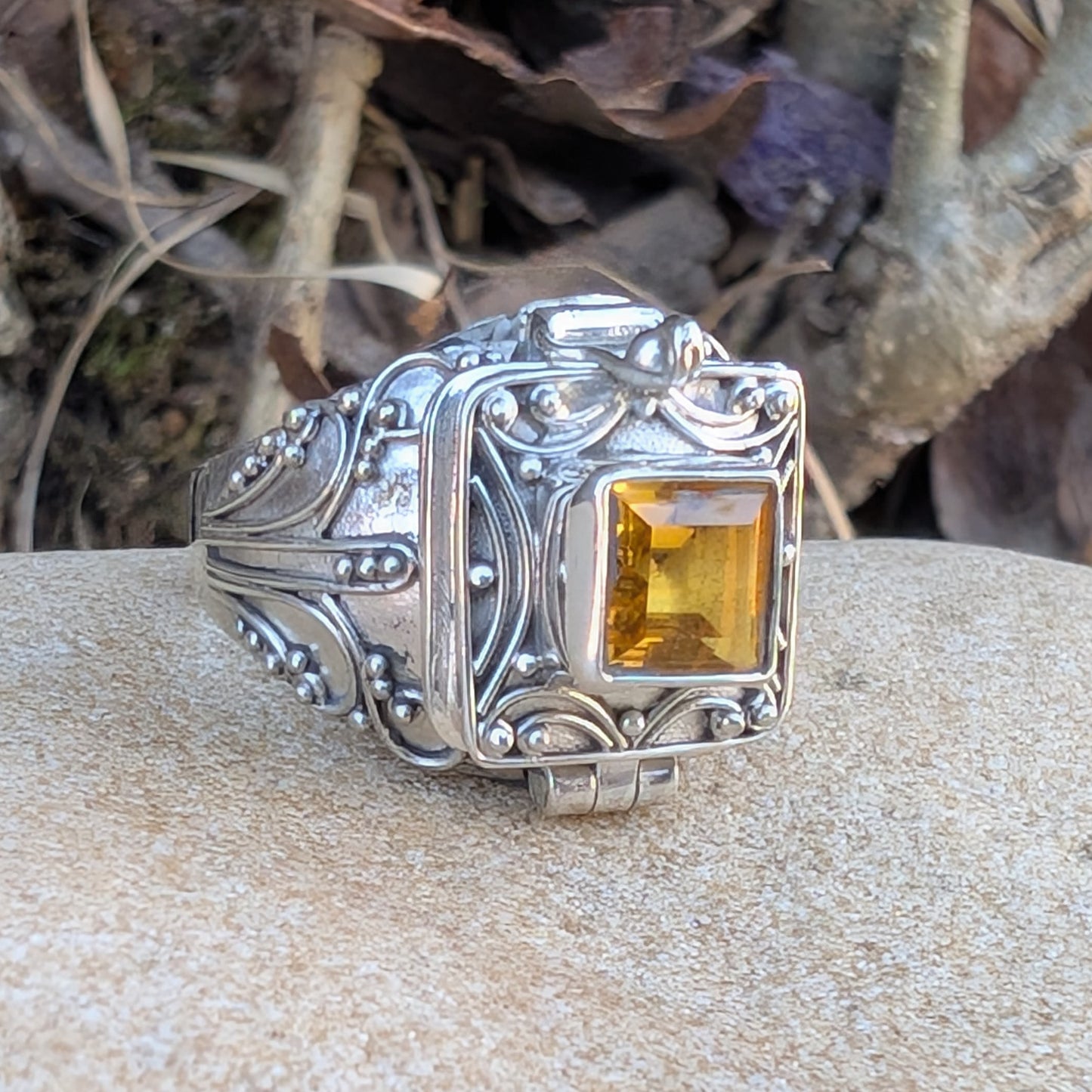 Midnight Elixir - Square Poison Locket Box Sterling Silver Ring