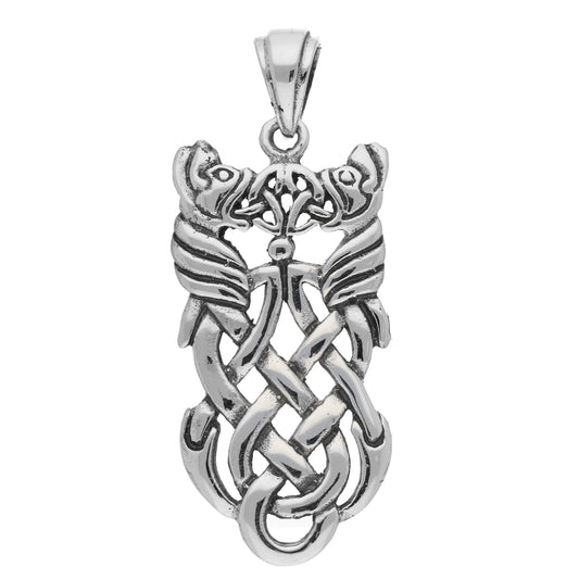 Double Dragon Celtic Knotted Sterling Silver Pendant