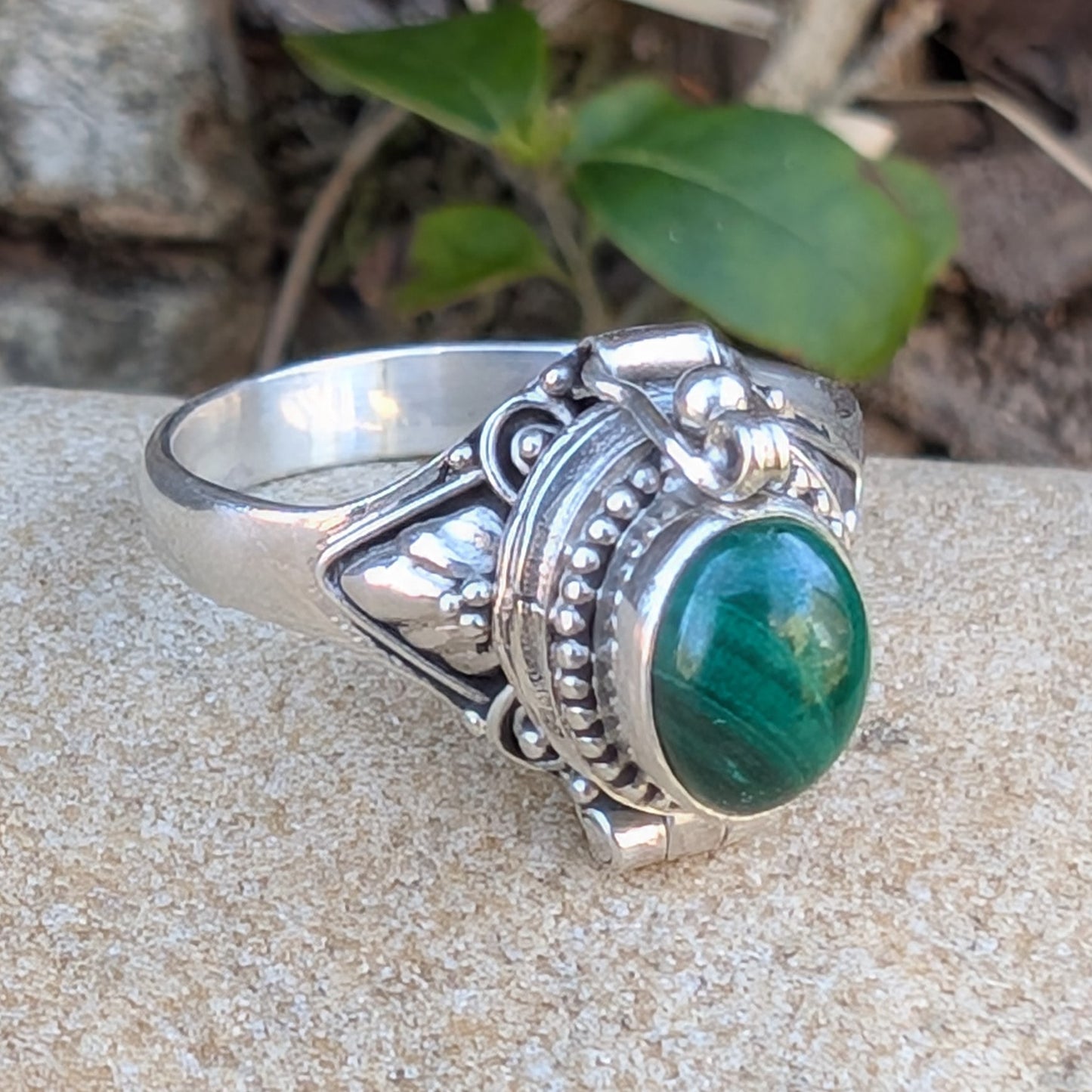 Oval Poison Ring - Sterling Silver and Gemstone