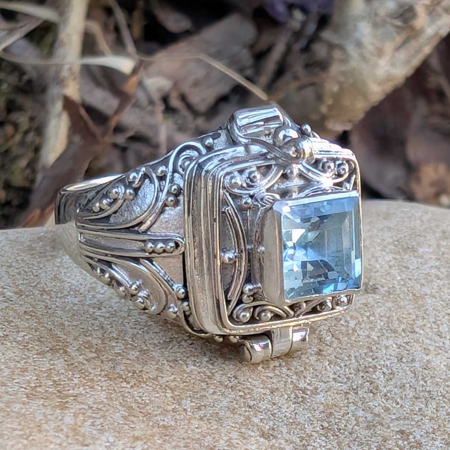 Midnight Elixir - Square Poison Locket Box Sterling Silver Ring
