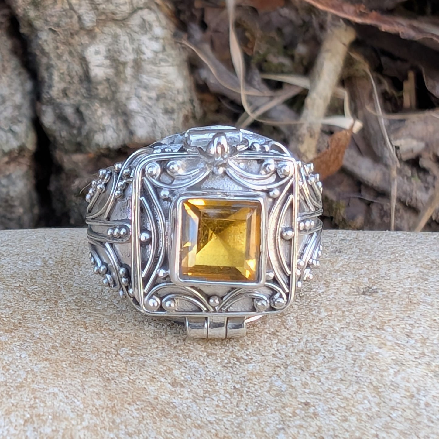 Midnight Elixir - Square Poison Locket Box Sterling Silver Ring