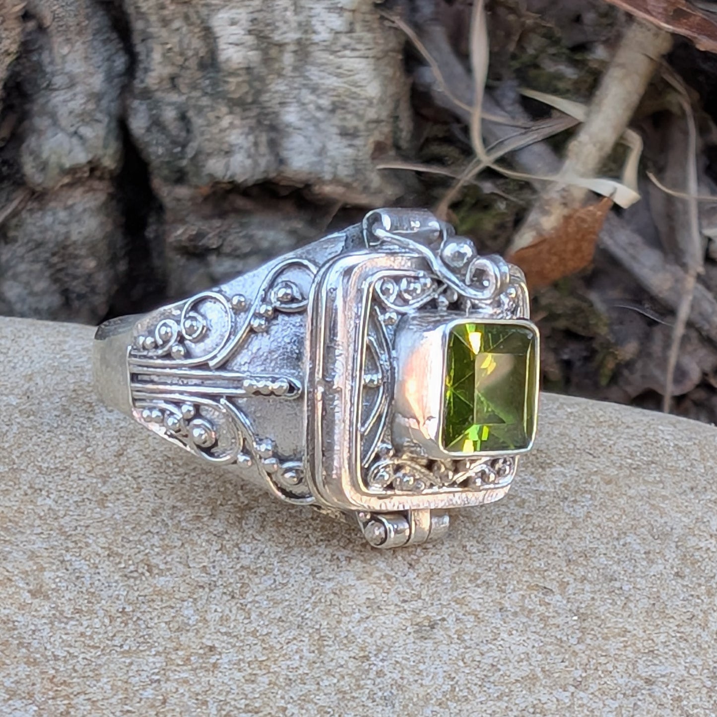 Midnight Elixir - Square Poison Locket Box Sterling Silver Ring