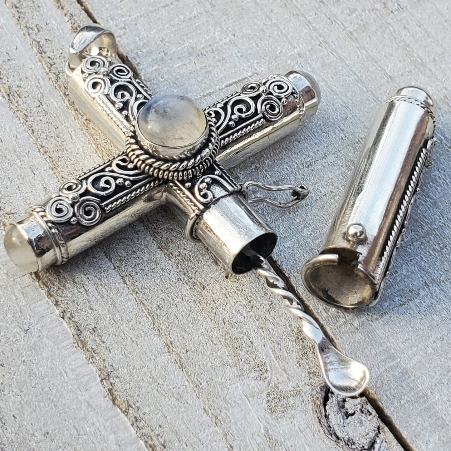 Hidden Stash Cross | Poison Box or Pendant | Sterling Silver