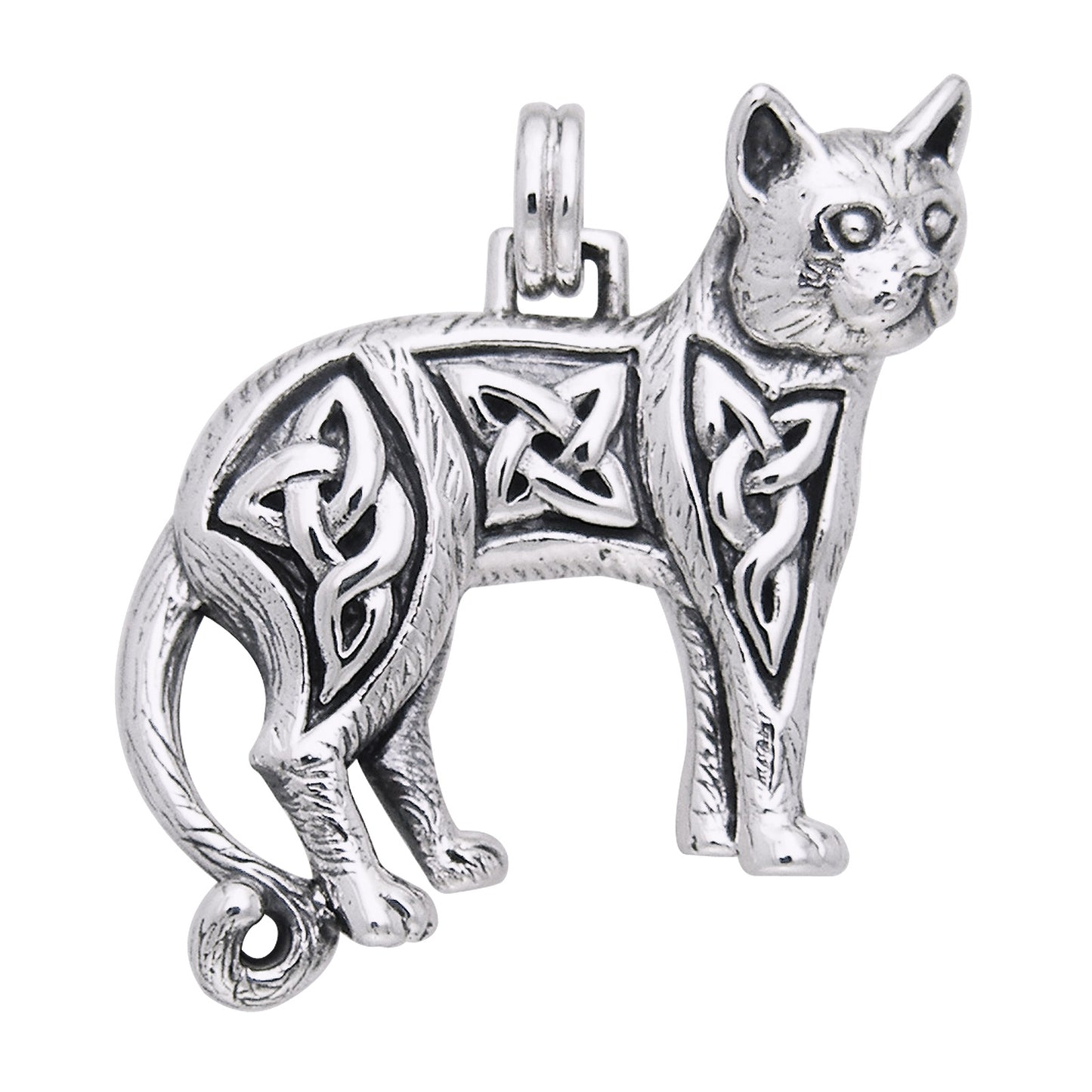 Celtic Knot Cat Familiar Sterling Silver Pendant