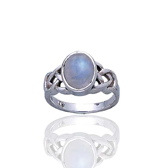 Large Created White Opal and Sterling Silver Celtic Knot Ring