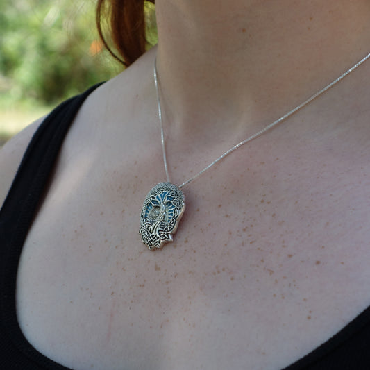 Blue Sky w/ Sun Celtic Knot Tree of Life Silver Pendant