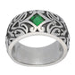 Maori Star Band Sterling Silver Green Glass Ring