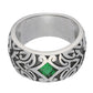 Maori Star Band Sterling Silver Green Glass Ring