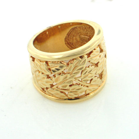 Gold over Sterling Silver Mini Leaf Dome Ring - Silver Insanity