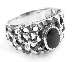 Sterling Silver Ancient Style Black Onyx Ring - Silver Insanity