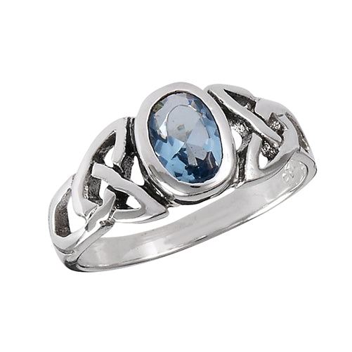 Sterling Silver Simulated Blue Topaz Celtic Knot Ring - Silver Insanity