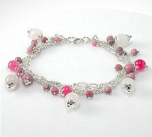 Rose Quartz Rhodonite 3-Strand Sterling Bracelet 7.5" - Silver Insanity