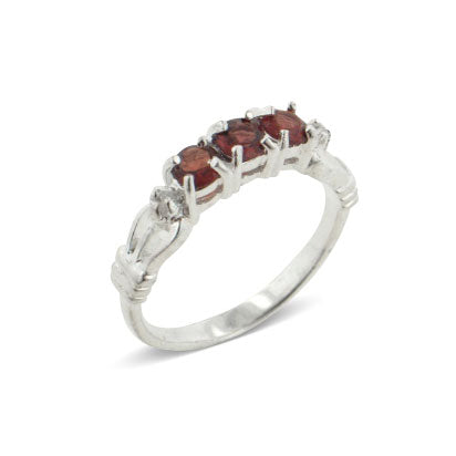 3-Stone Genuine Garnet Sterling Silver Anniversary Band Ring - Silver Insanity