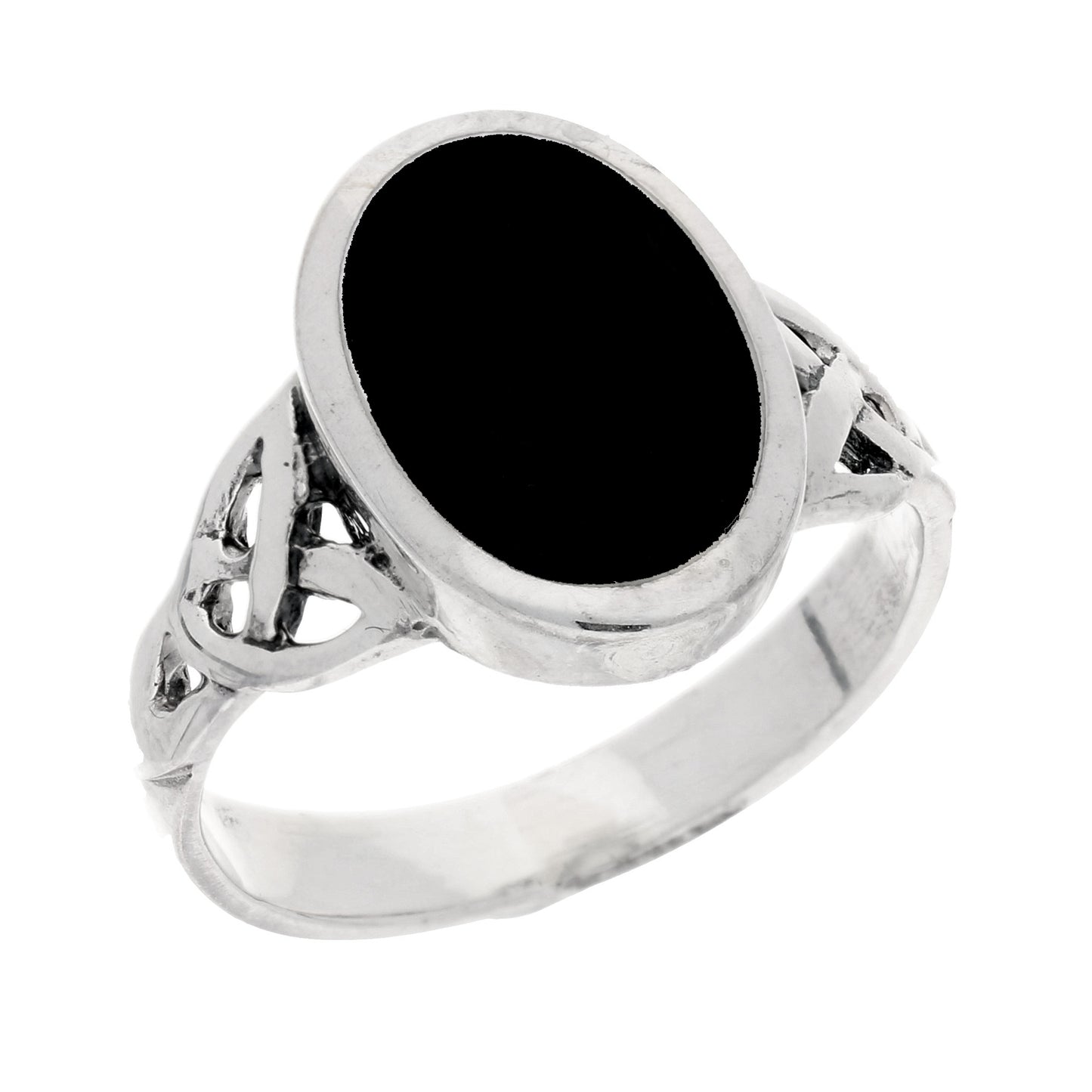 Sterling Silver Simulated Black Onyx Celtic Knot Ring - Silver Insanity