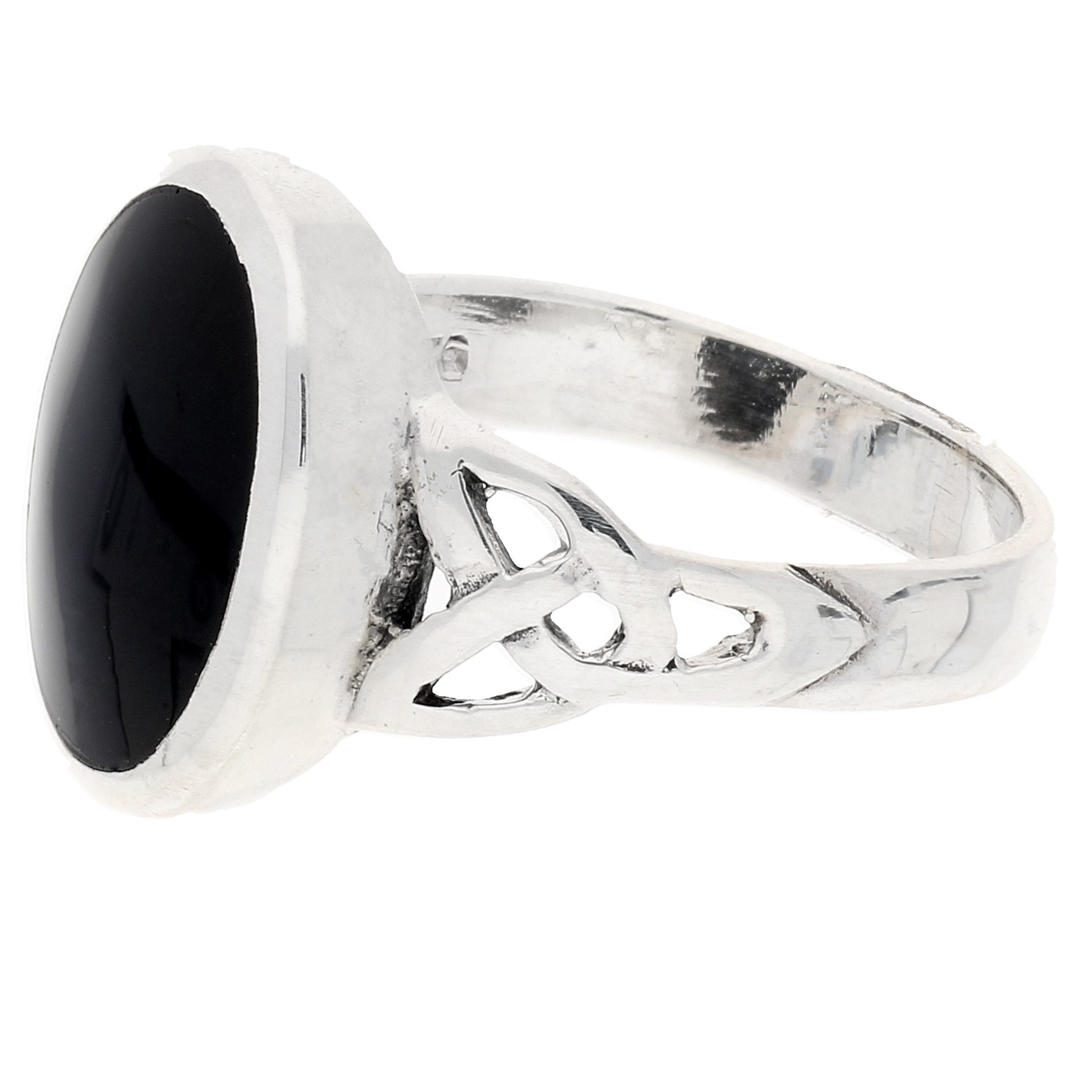 Sterling Silver Simulated Black Onyx Celtic Knot Ring - Silver Insanity