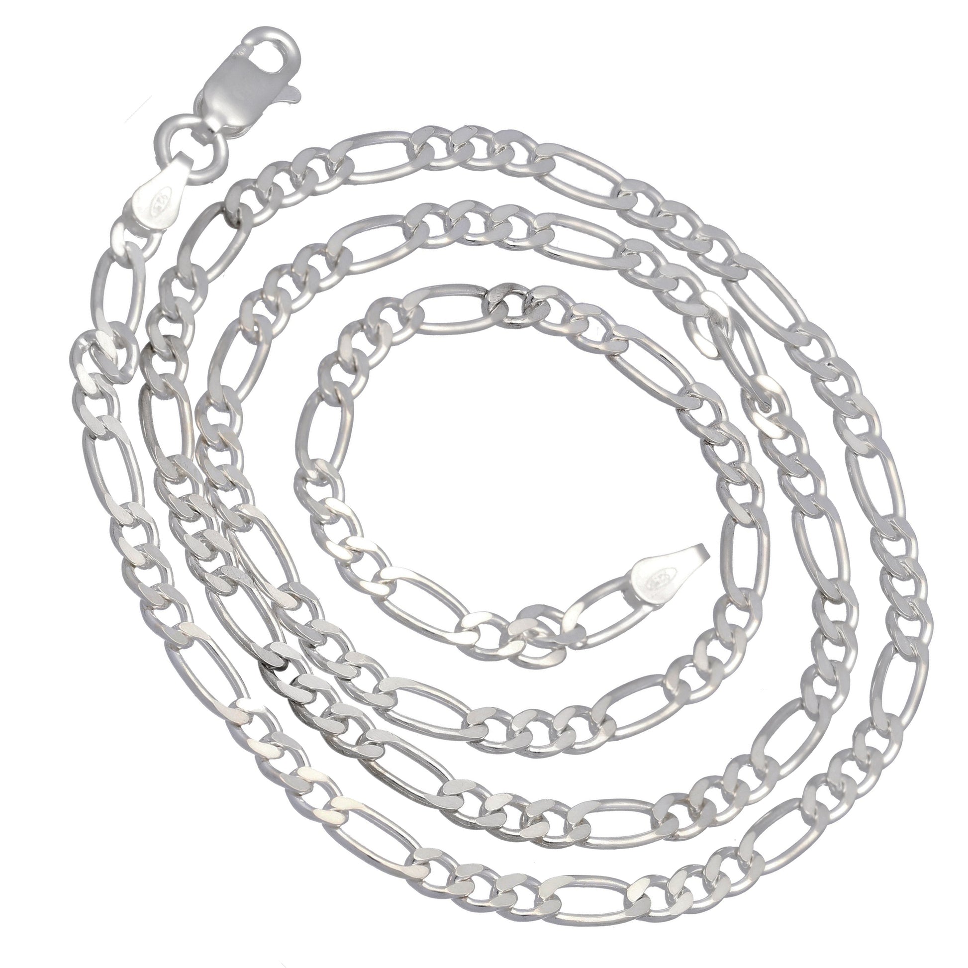 Diamond-Cut 4mm Wide Sterling Silver Figaro Chain Necklace Italian - Silver Insanity