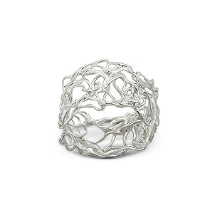 Unique Filigree Wirework Wide Band Sterling Silver Ring - Silver Insanity